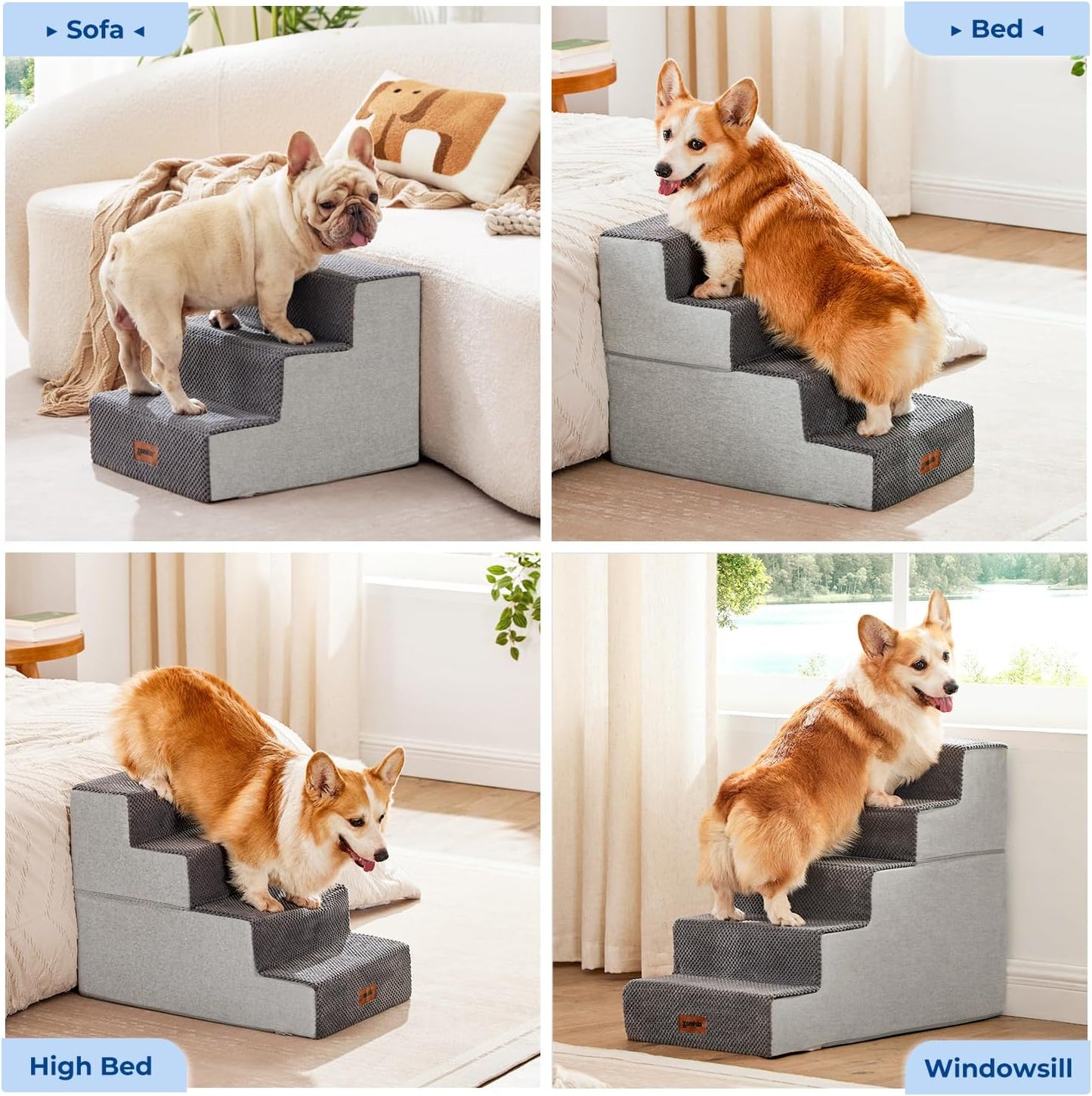 Dog Steps for Couch - Extra Wide Pet Stairs for Small Dogs and Cats, Dog Steps with Non-Slip Bottom Grey 3 Steps, Grey - Pet Explorer
