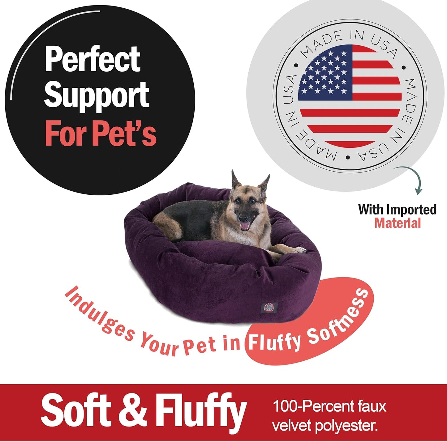 Majestic Pet 52 Inch Micro Velvet Calming Dog Bed Washable 52x35x11 (inch) – Cozy Soft Round Donut Dog Bed with Spine for Head Support -Pet Bed X- Large – Aubergine (2025) - Pet Explorer