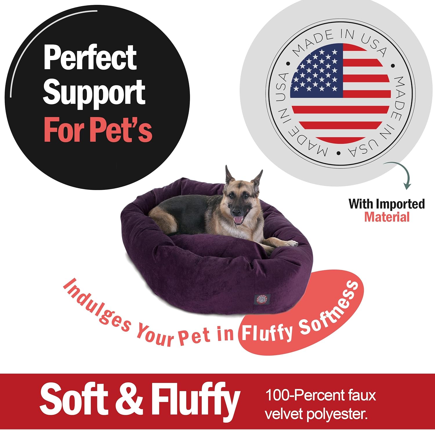 Majestic Pet 52 Inch Micro Velvet Calming Dog Bed Washable 52x35x11 (inch) – Cozy Soft Round Donut Dog Bed with Spine for Head Support -Pet Bed X- Large – Aubergine (2025) - Pet Explorer