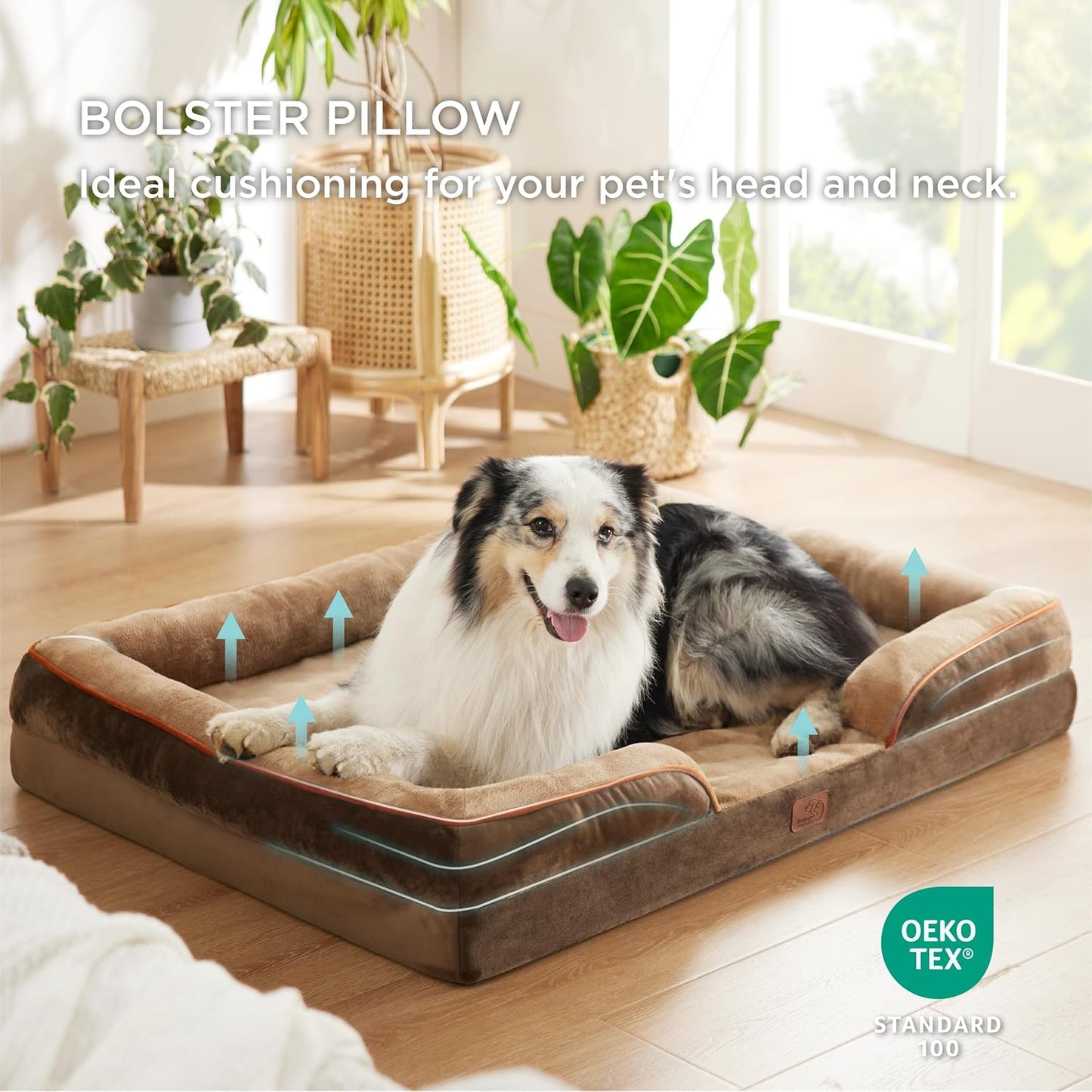 Bedsure XL Plus Orthopedic Dog Bed for Extra Large Dogs - Washable XLarge Dog Cat Bed Waterproof, Comfort Dogs Couch Sofa with Washable Removable Cover, Pet Bed with Nonskid Bottom, Brown, 48" - Pet Explorer