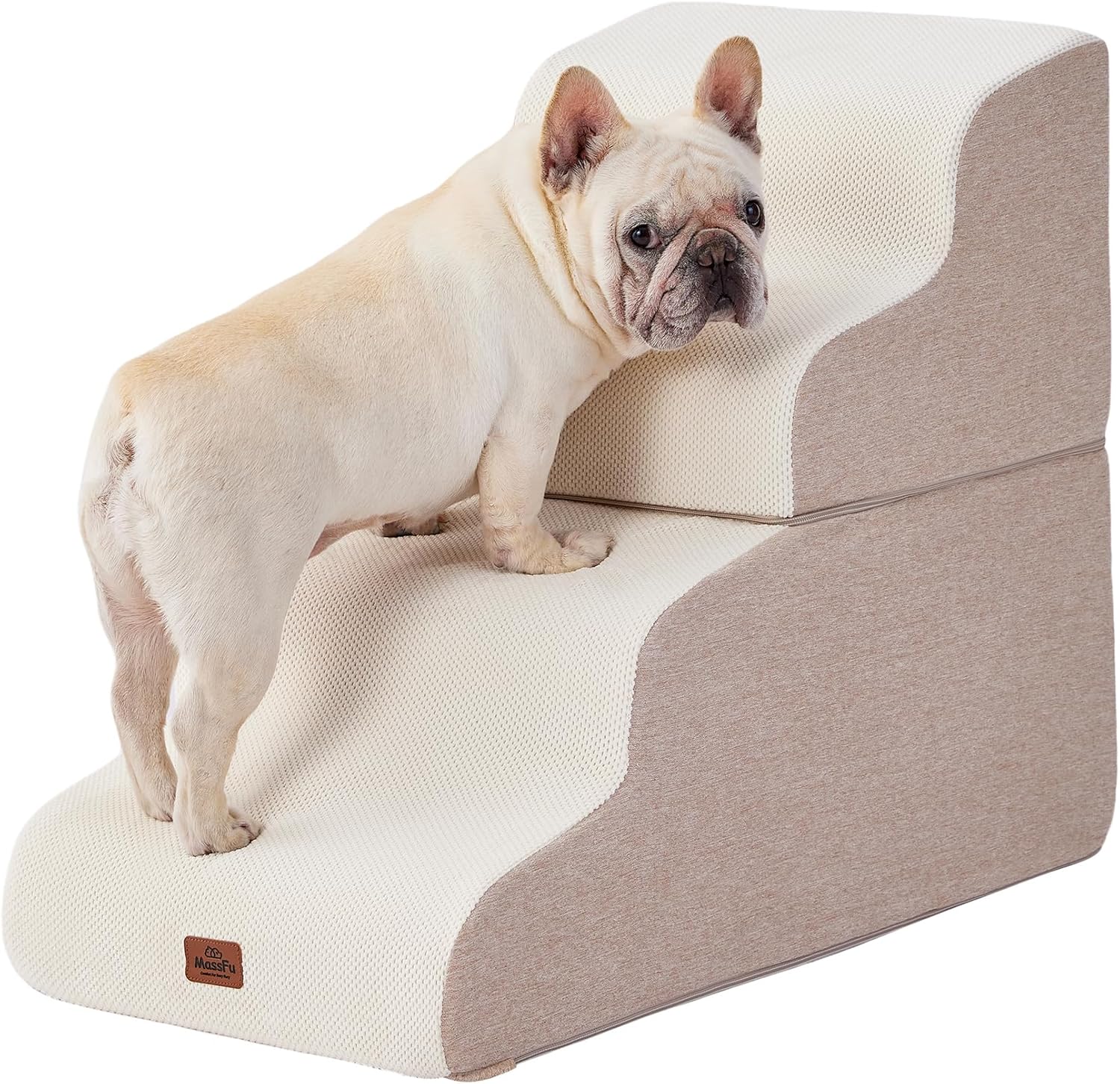 Beige Curved Dog Stairs Ramp for Small Dogs & Cats 22.8" H, 4-Step Dog Steps for Couch Sofa and Chair, Pet Stairs for Cats, Non-Slip Balanced Pet Steps - Pet Explorer