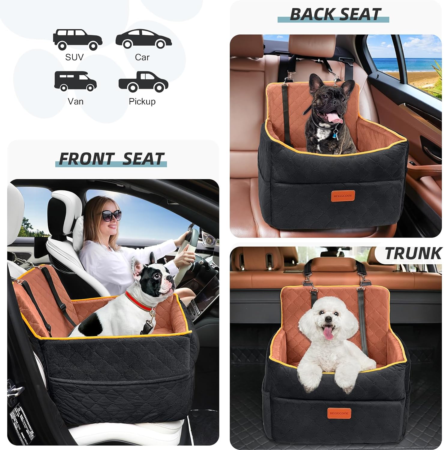 Small Dog Car Seat, Memory Foam Dog Booster Seats with Thick Cushion for Medium Dogs Under 35lbs, Detachable Washable Pet Car Seat Travel Bed with Storage Pockets,2 Safety Belts - Pet Explorer