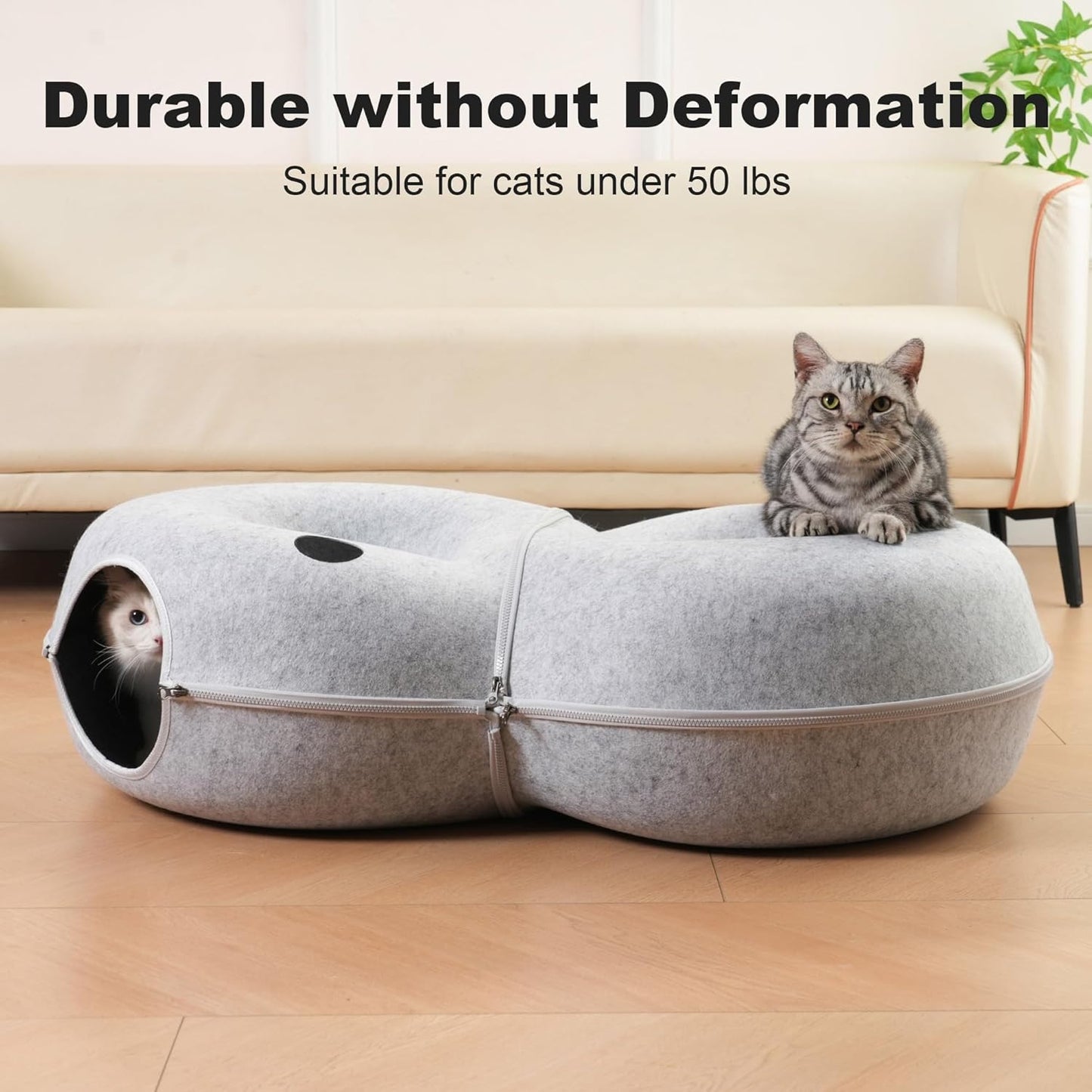 8-Shaped Large Cat Tunnel Bed for Indoor Cats, Infinite Circulation Peekaboo Cat Cave with 12 Toy Balls, Cat Donut Tunnel for Cats up to 30 Pounds (Light Grey, L 38x24x11in) - Pet Explorer