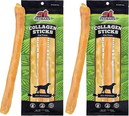 Redbarn Pet Products All-Natural Large 12" Beef Collagen Sticks for Dogs-Long Lasting Low-Odor Alternative to Traditional Rawhide&Bully Sticks-Supports Healthy Joints,Skin,&Coat-,3 Count (Pack of 2)