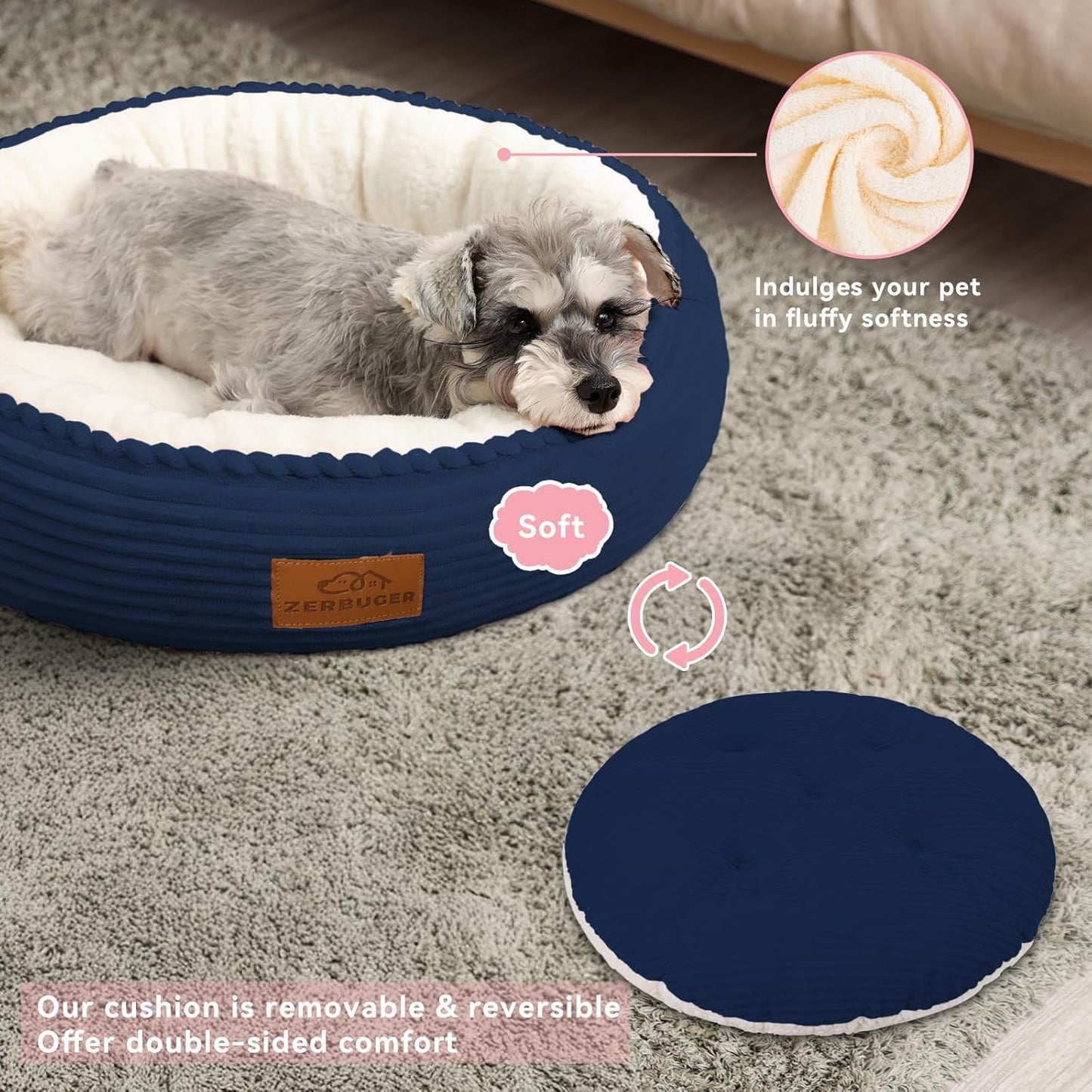30in Dog Bed Sofa for Small/Medium/Large Dogs, Machine Washable Supportive Foam Pet Couch with Washable Removable Mat and Non-Slip Bottom, Pet Cuddler for Indoor/Outdoor/Car/Cage, Navy Blue - Pet Explorer