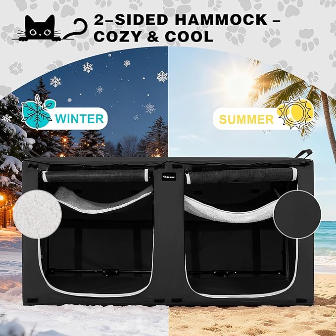 Huge Sapce Double Compartment Cat Travel Carrier with Litter Box & Homack | Cat Show Kennel Cage Crate with Mat & Water Bottle
