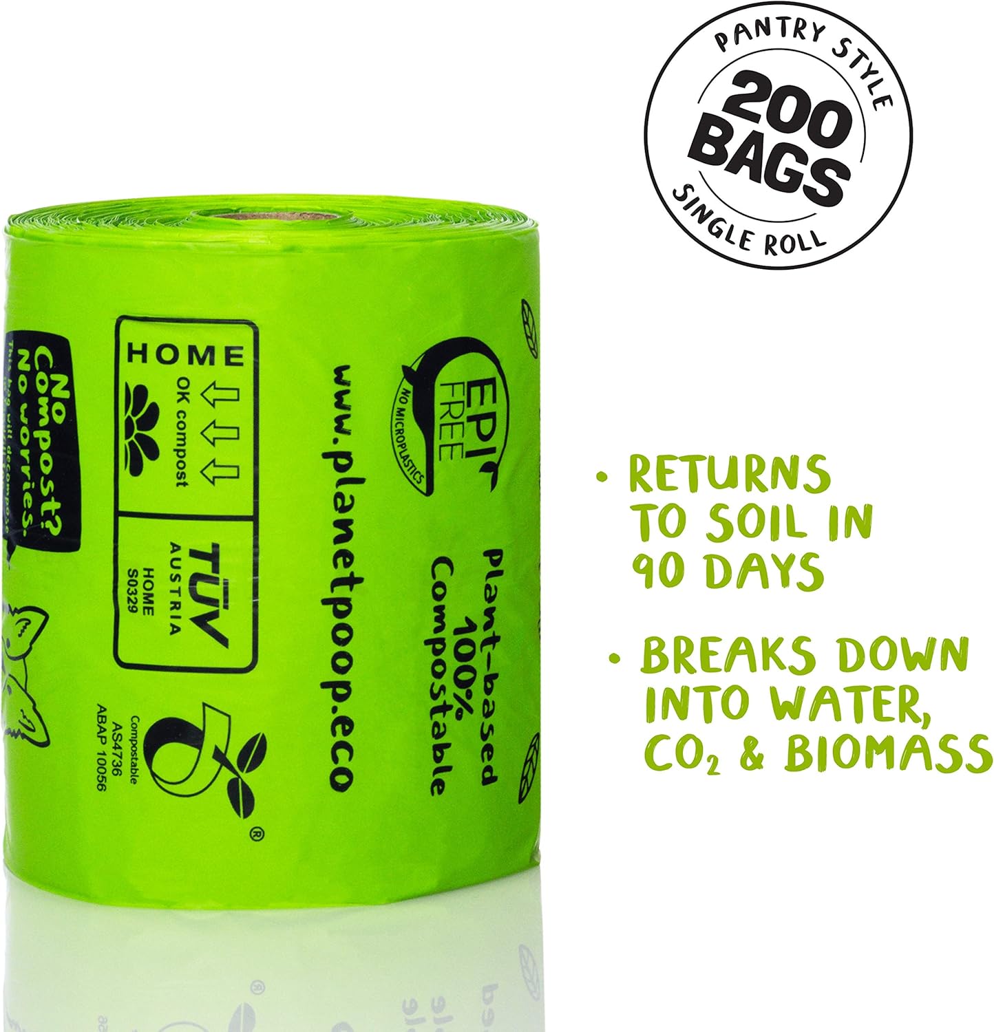 PLANET POOP Home Compostable Dog Poop Bags Extra Long with Handles | Large Single Roll 200 Grab & Go | Un-scented Dog Waste Bag | Leakproof Doggy & Cat Bags | Plant-Based Pet Supplies - Pet Explorer