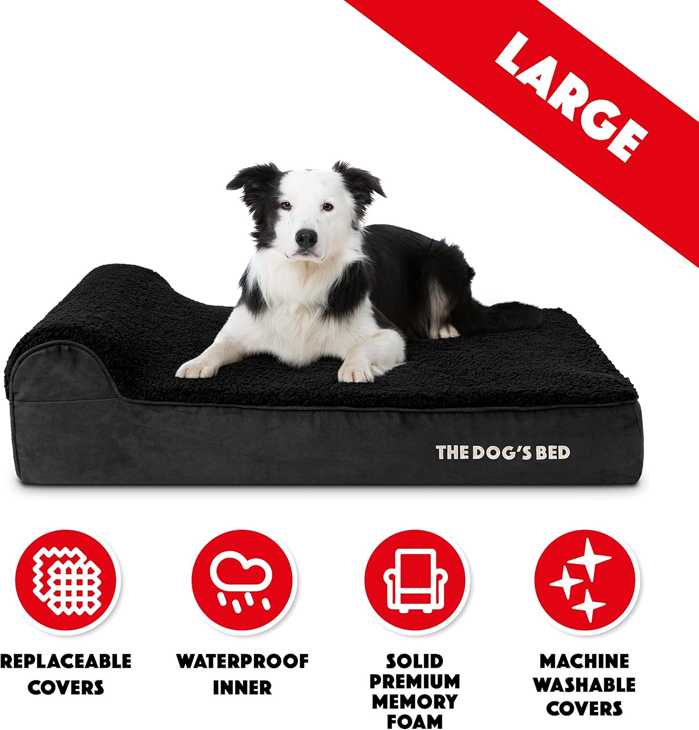 The Dog’s Bed Orthopedic Headrest Dog Bed Large Black Plush 40x25, Memory Foam, Pain Relief for Arthritis, Hip & Elbow Dysplasia, Post Surgery, Lameness, Veterinary Approved, Waterproof Washable Cover - Pet Explorer