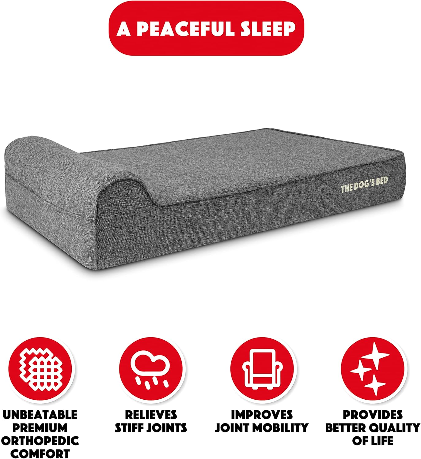 The Dog’s Bed Orthopedic Headrest Dog Bed XL Linen Grey 46x28, Memory Foam, Pain Relief for Arthritis, Hip & Elbow Dysplasia, Post Surgery, Lameness, Veterinary Approved, Waterproof Washable Cover - Pet Explorer