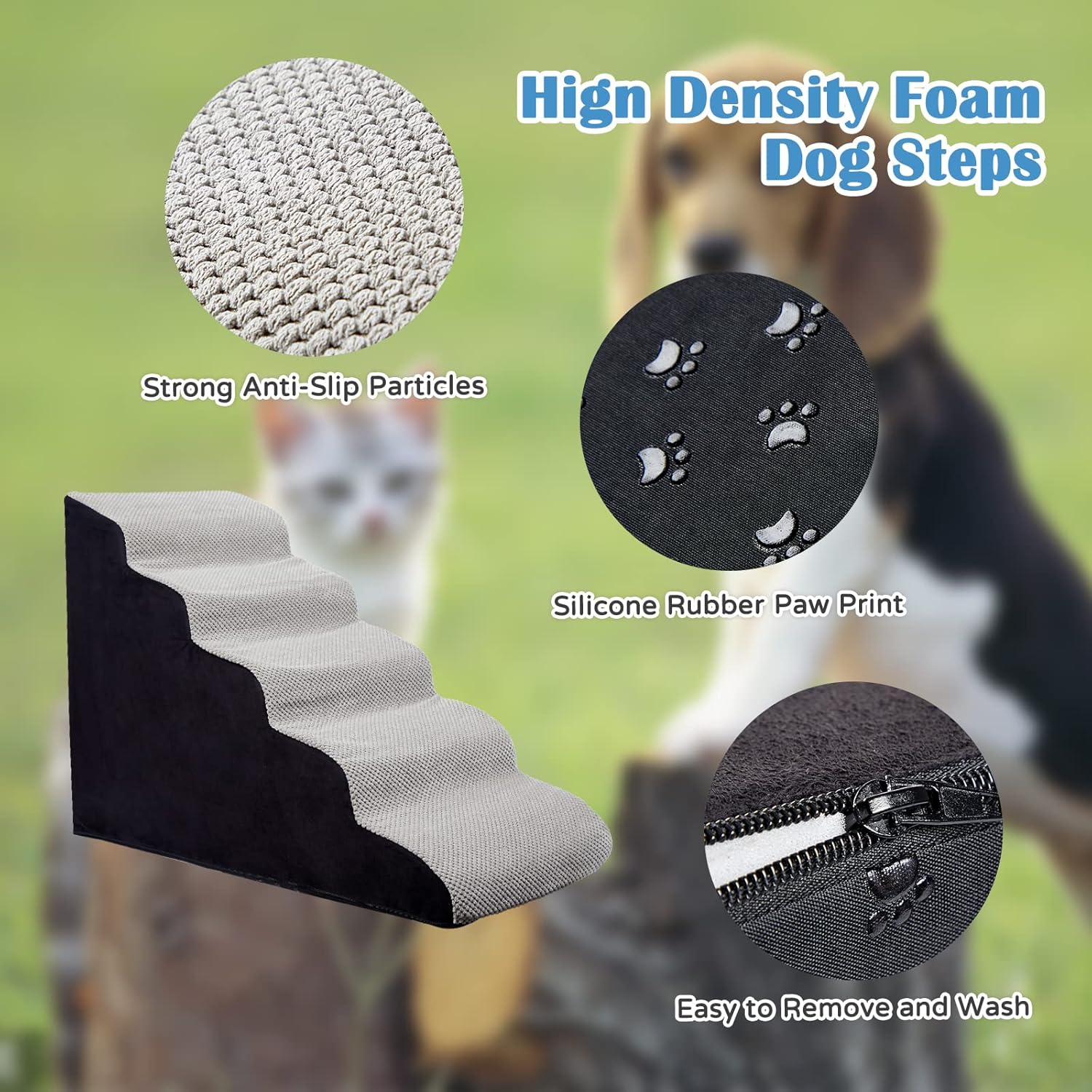 Curved Dog Stairs 24 inches High, Dog Ramp Stairs for Small Dogs for High Beds 20-25 inches Tall, 30D Foam Dog Steps for Beds 24 inches, Pet Stairs/Steps for Old Dogs Cats, Grey - Pet Explorer