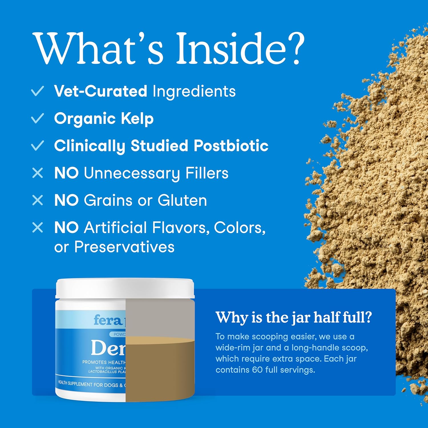 Fera Pets Cat & Dog Dental Support Powder - Supports Fresh Breath - Promotes Healthy Teeth and Gums - Targets Tartar Build-Up - Includes Kelp, Enzymes & Postbiotics - 60 Scoops - Pet Explorer