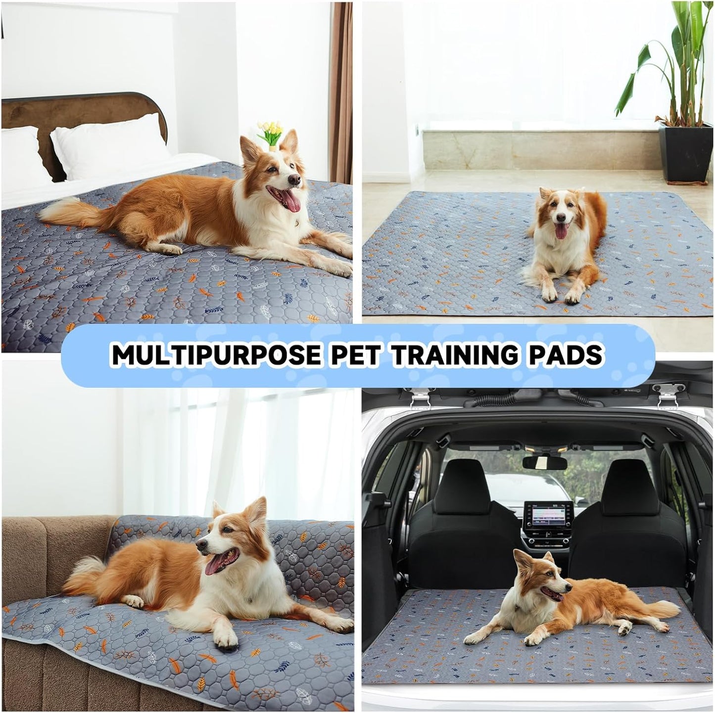 Sunheir 2-Pack Extra Large Reusable Dog Mat for Floor, Dog Playpen, Non-Slip Waterproof, Super Absorbent Washable Pee Pads for Dogs, Pet Whelping Pads, Crate (36" x 41", Light Grey)