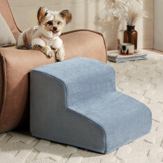 Dog Stairs for Small Dogs, 2-Steps Dog Ramp for Couch, Pet Stairs with Highly Supportive Foam and Non-Slip Bottom, Pet Steps for Cat & Doggie (High 11.8 Inch) - Pet Explorer