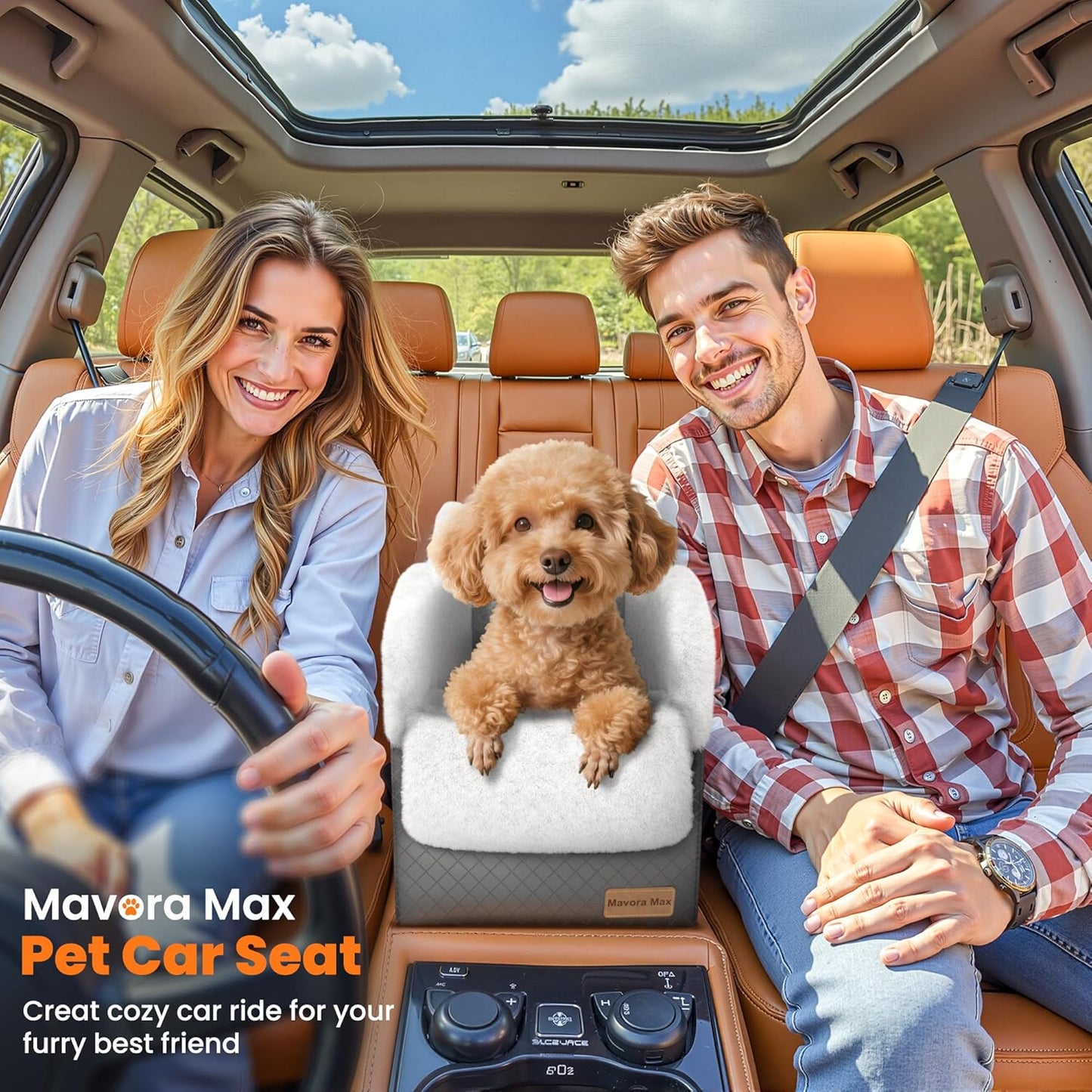 Portable Small Dog Seat for Car,Luxury Center Console Dog Car Seat Booster with Safety Tethers,Auti-Collapse Pet Travel Carrier for SUV,Truck.(Dark Grey/White) - Pet Explorer