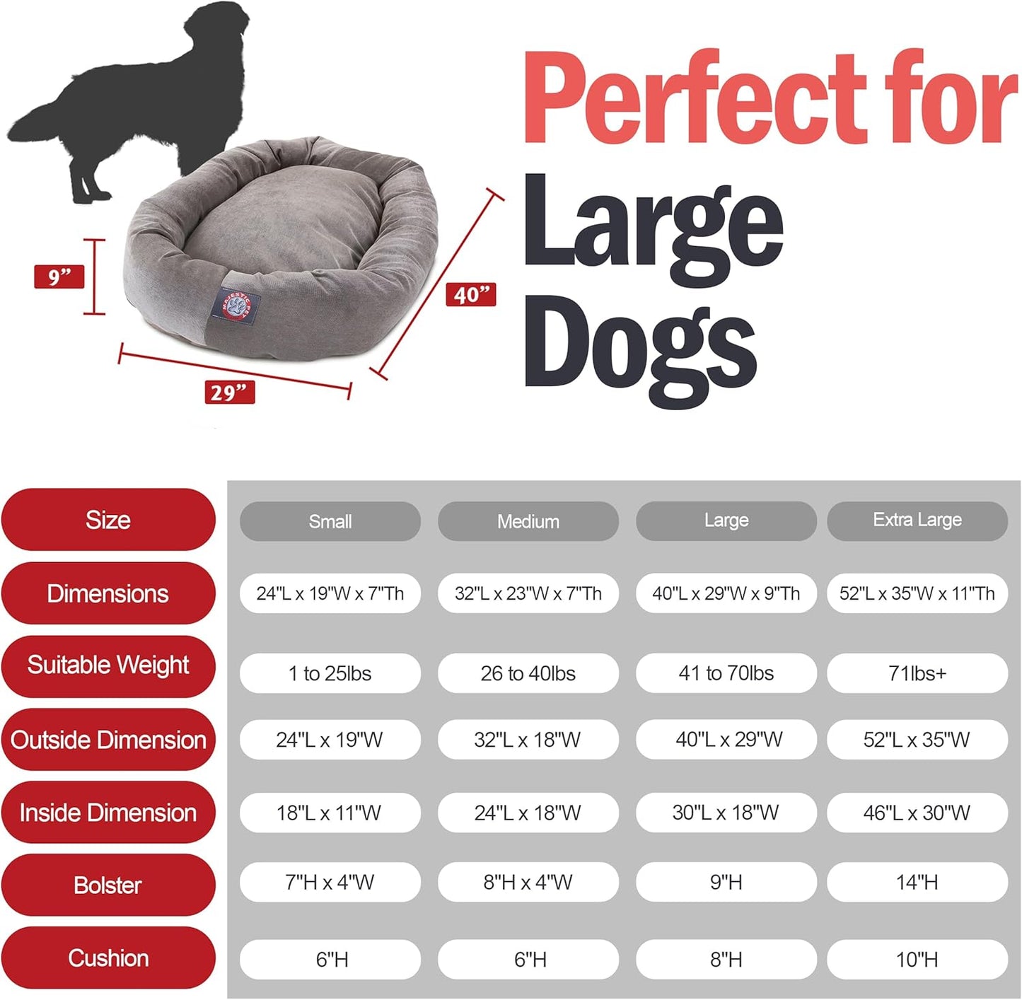 Majestic Pet 40 Inch Micro Velvet Calming Dog Bed Washable – Cozy Soft Round Dog Bed with Spine for Head Support - Fluffy Donut Dog Bed 40x29x9 (inch) – Round Pet Bed Large - Vintage - Pet Explorer