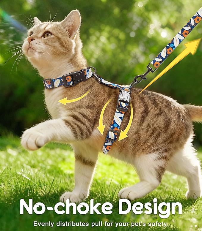 Halypet 2-Pack Cat Harness and Leash Set, Escape Proof 3-in-1 Adjustable Harness for Cats, Soft Lightweight, Easy On & Control for Walking, Travel & Outdoor Use, Medium (Navy & Blue)