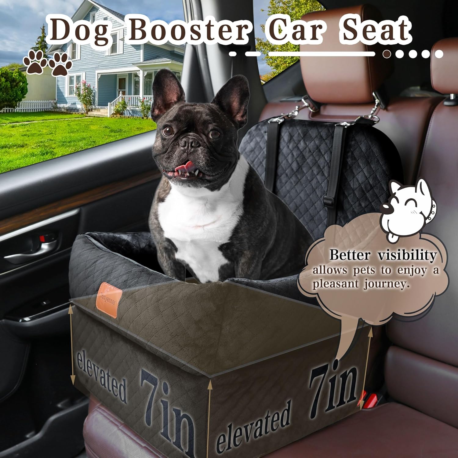 Dog Car Seat-Dog Booster Car Seat with 7''Interior Height,Pet Travel Car Seat with 2 Safety Leashes,Car Dog Seat Restraint Small/Medium Dog up to 35 lbs,Detachable Washable,Easy to Install(H-Black) - Pet Explorer