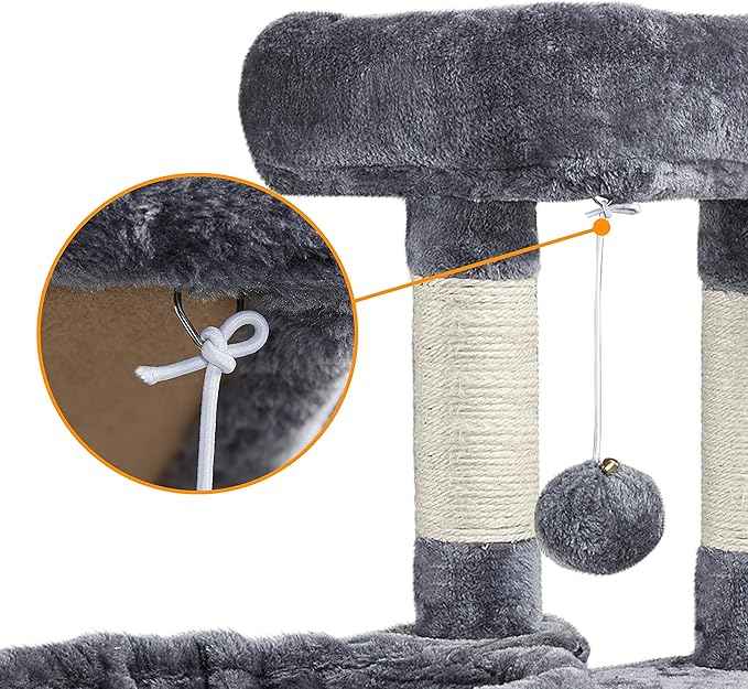 Topeakmart Cat Tree, 42in Multi-Level Cat Furniture with Perch, Scratching Posts, Hammock & Condo, Dark Gray