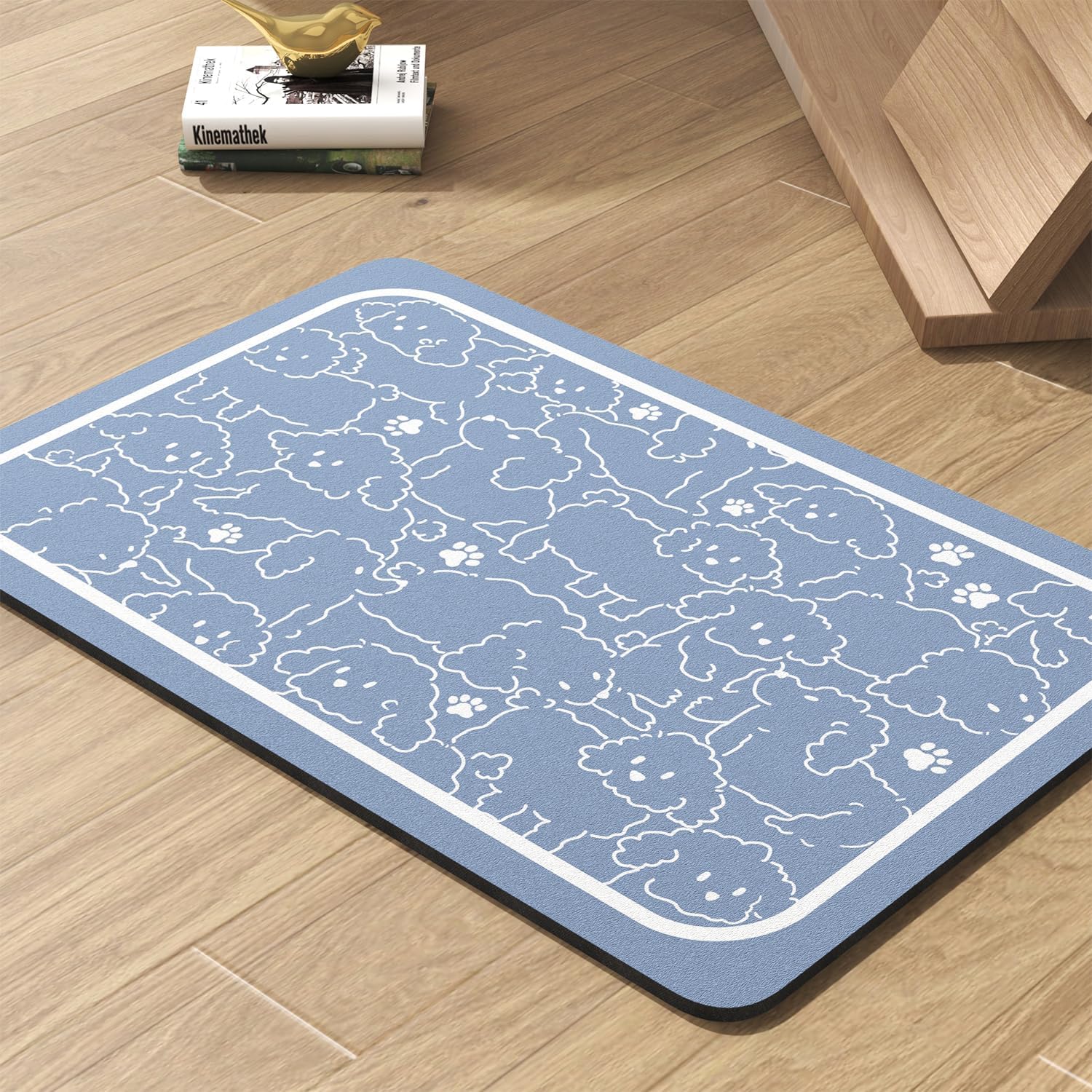 Pet Feeding Mat-Absorbent Dog Mat for Food and Water Bowl-No Stains Quick Dry Water Dispenser Mat-Dog Accessories Pet Supplies-Bowl for Messy Drinkers（BLUEDOGS,17"x34" - Pet Explorer