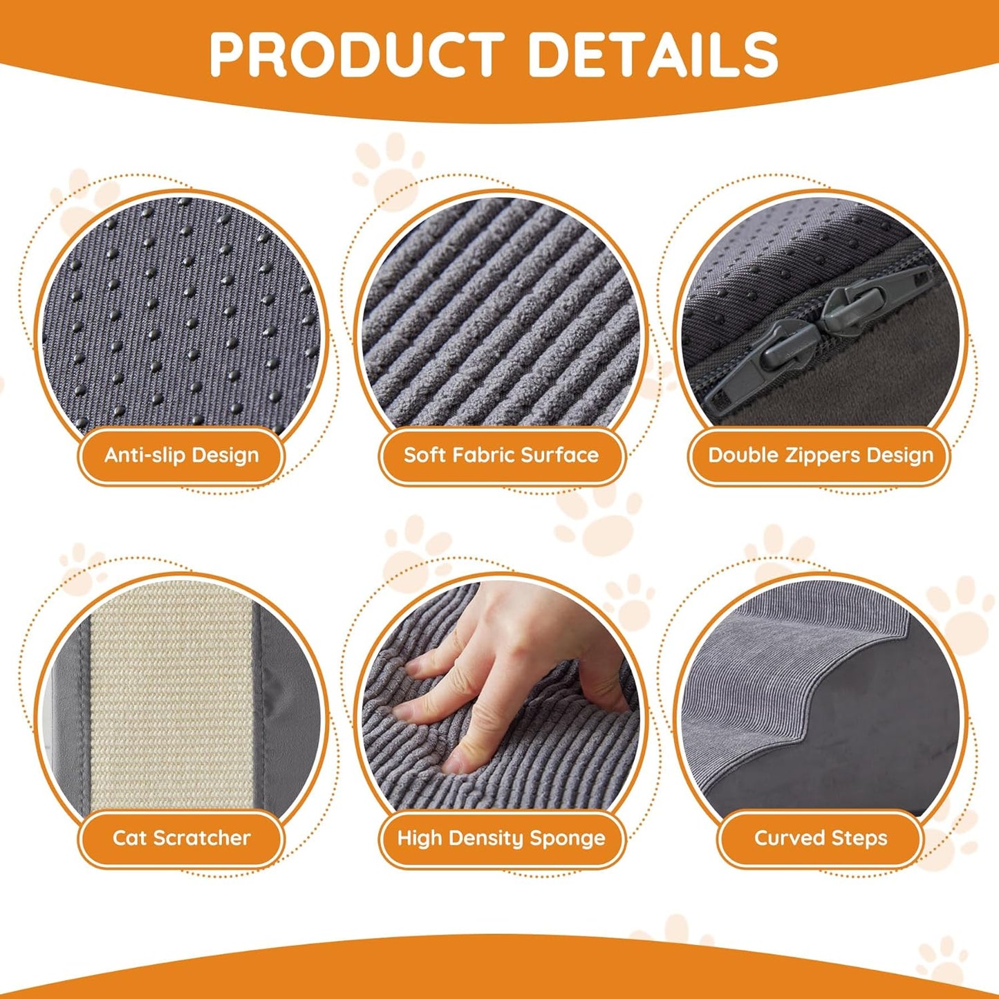 Dogs Steps for Bed, Dog Stairs for Small Dogs, 2-Step Dog Ramp for Bed, Couch, Sofa, and Chairs, Non-Slip Bottom Design, Cat Scratching, High Density Foam Portable Pet Step, Indoor, Grey - Pet Explorer