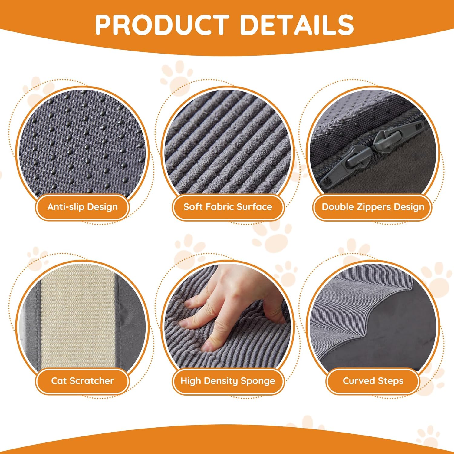 Dogs Steps for Bed, Dog Stairs for Small Dogs, 2-Step Dog Ramp for Bed, Couch, Sofa, and Chairs, Non-Slip Bottom Design, Cat Scratching, High Density Foam Portable Pet Step, Indoor, Grey - Pet Explorer