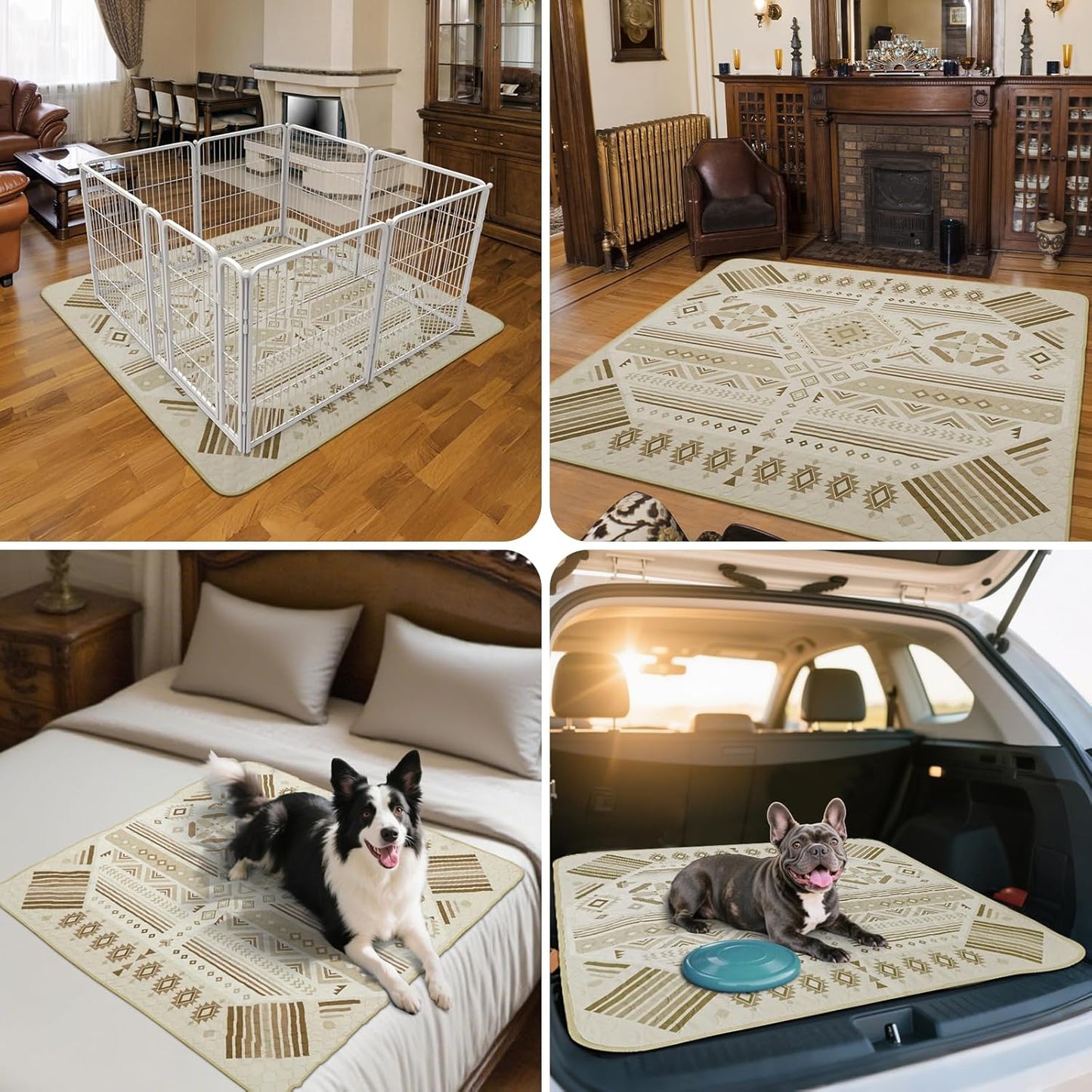 FXW Washable Pee Pads for Dogs, Puppy Pads with Super Absorbent, Specifically Designed for FXW Rollick/Homeplus 32 inch 8 Panels Dog Playpen, 71" Square, Khaki Geometric, 1 Pack - Pet Explorer