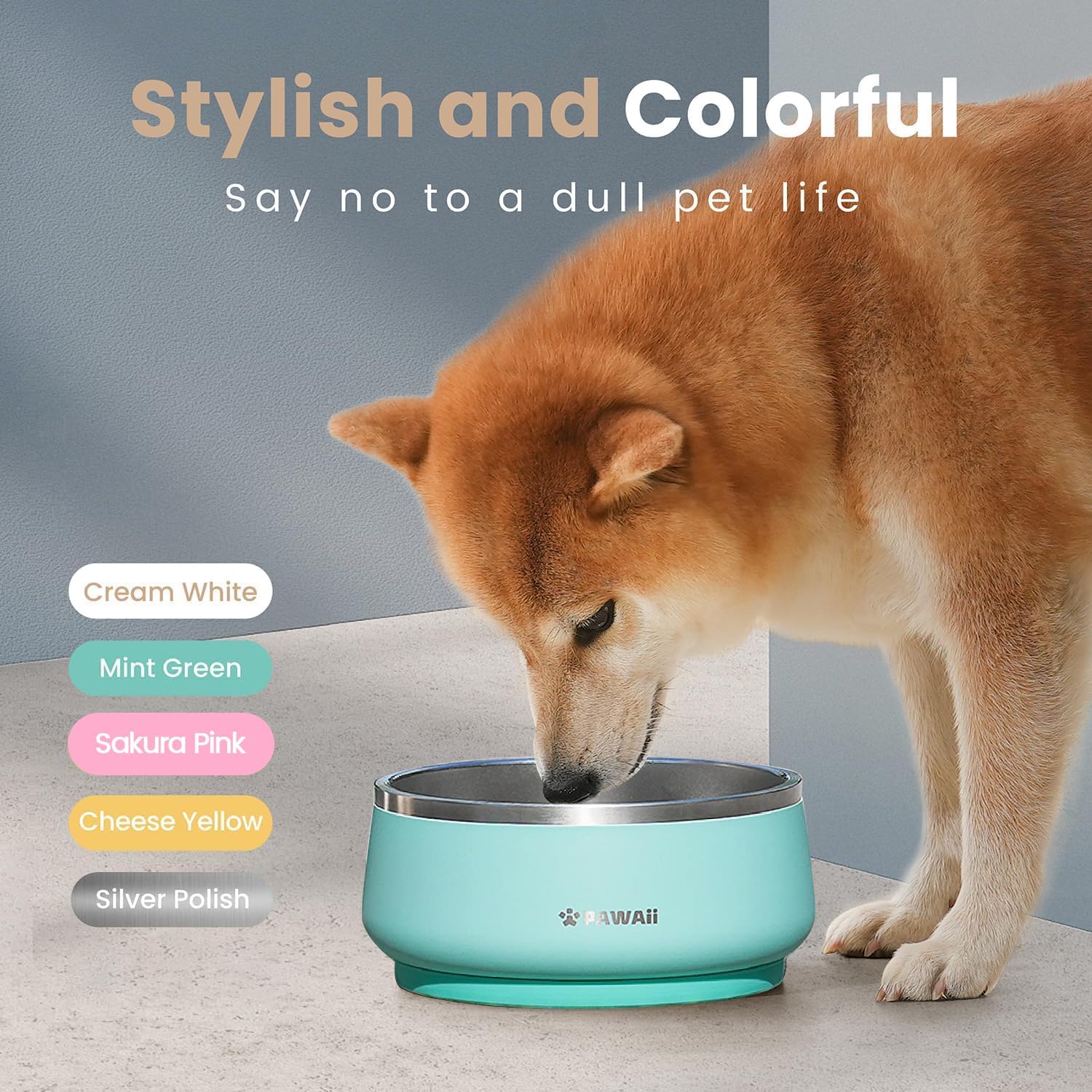 Pawaii Stainless Steel Dog Bowl with Non-Slip Rubber Base & Double Wall Insulation - Durable Design | Includes ID Tag | Dishwasher Safe Food & Water Bowl for All Dogs (68oz) - Pet Explorer