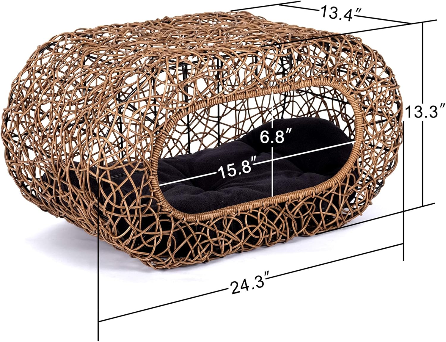 Fun Stackable Cat Condo for Indoor Cats - Interactive Play Faux Rattan Cat House for Indoor Cats Kitty, Pet Friendly Top/Side House Entry, Cat Bed Enclosed - Pet Explorer