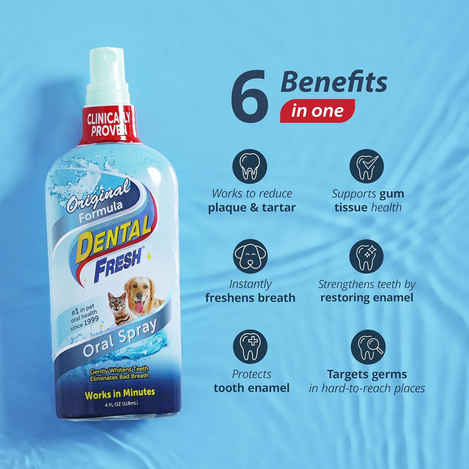Dental Fresh Oral Spray for Dogs and Cats, Eliminates Bad Breath and Protects Their Teeth & Gums, 4 Fl Oz. - Pet Explorer