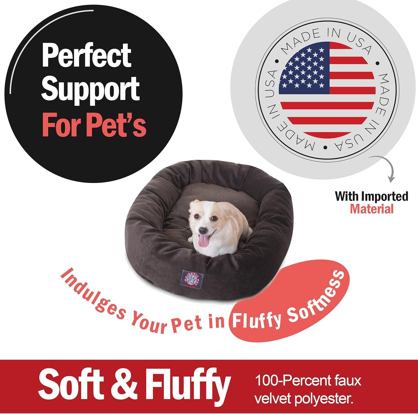 Majestic Pet 32 Inch Micro Velvet Calming Dog Bed Washable 32x23x7 (inch) – Cozy Soft Round Donut Dog Bed with Spine for Head Support - Pet Bed Medium - Storm (2025) - Pet Explorer