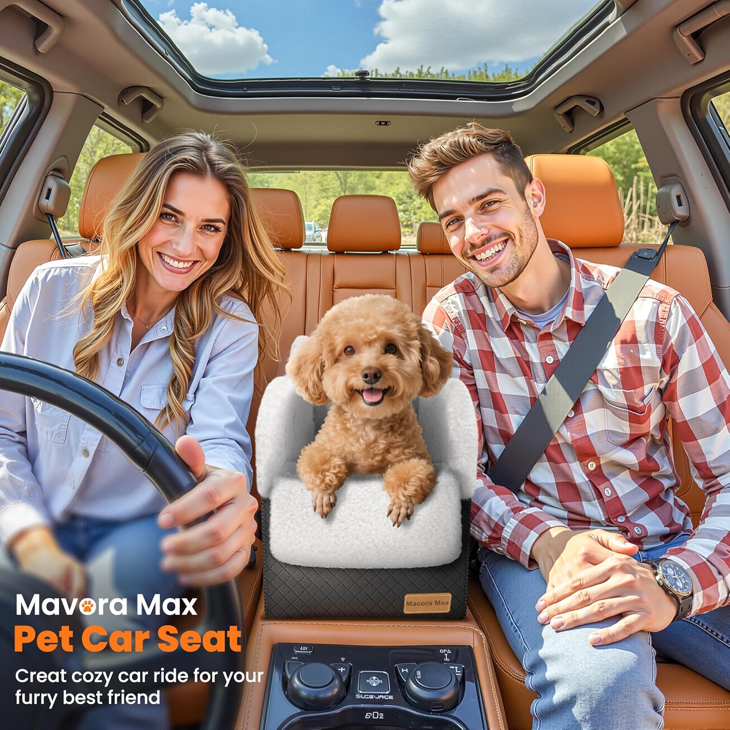Conter Console Dog car seat(Light Grey/White) (Black/White, M) - Pet Explorer
