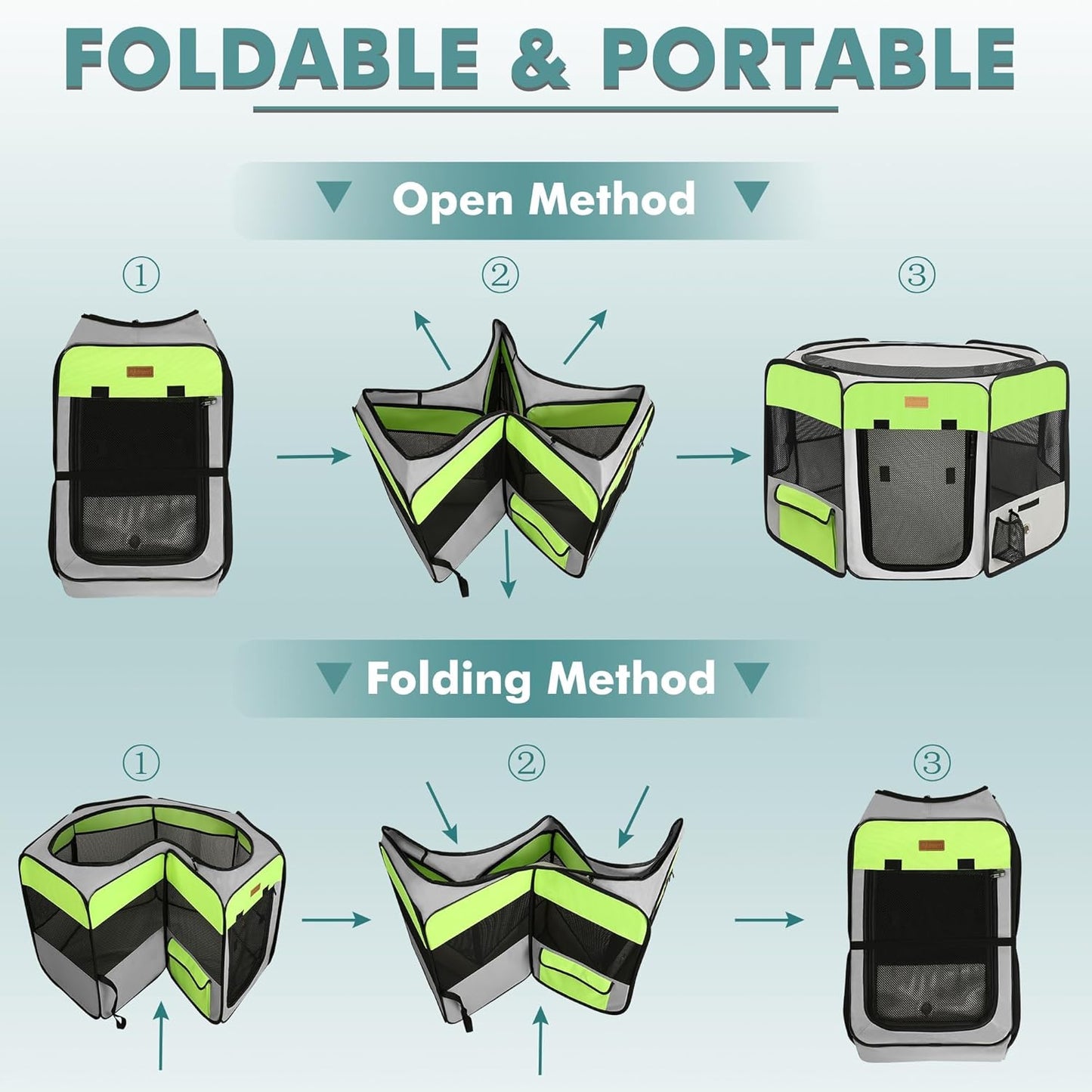 Dog Playpen, Portable Pet Play Pen for Cat, Puppies, Rabbits, Chickens, Foldable Large-Capacity Pet Tent for Indoor/Outdoor Travel Camping Green - Pet Explorer