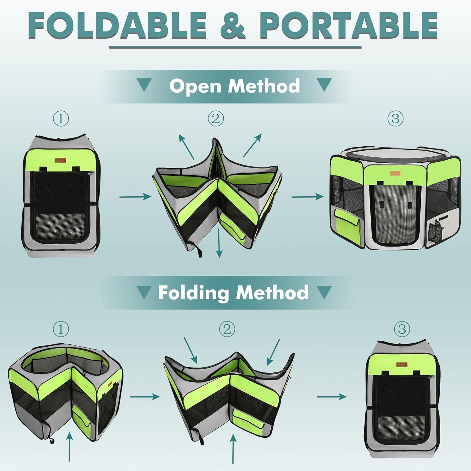 Dog Playpen, Portable Pet Play Pen for Cat, Puppies, Rabbits, Chickens, Foldable Large-Capacity Pet Tent for Indoor/Outdoor Travel Camping Green - Pet Explorer