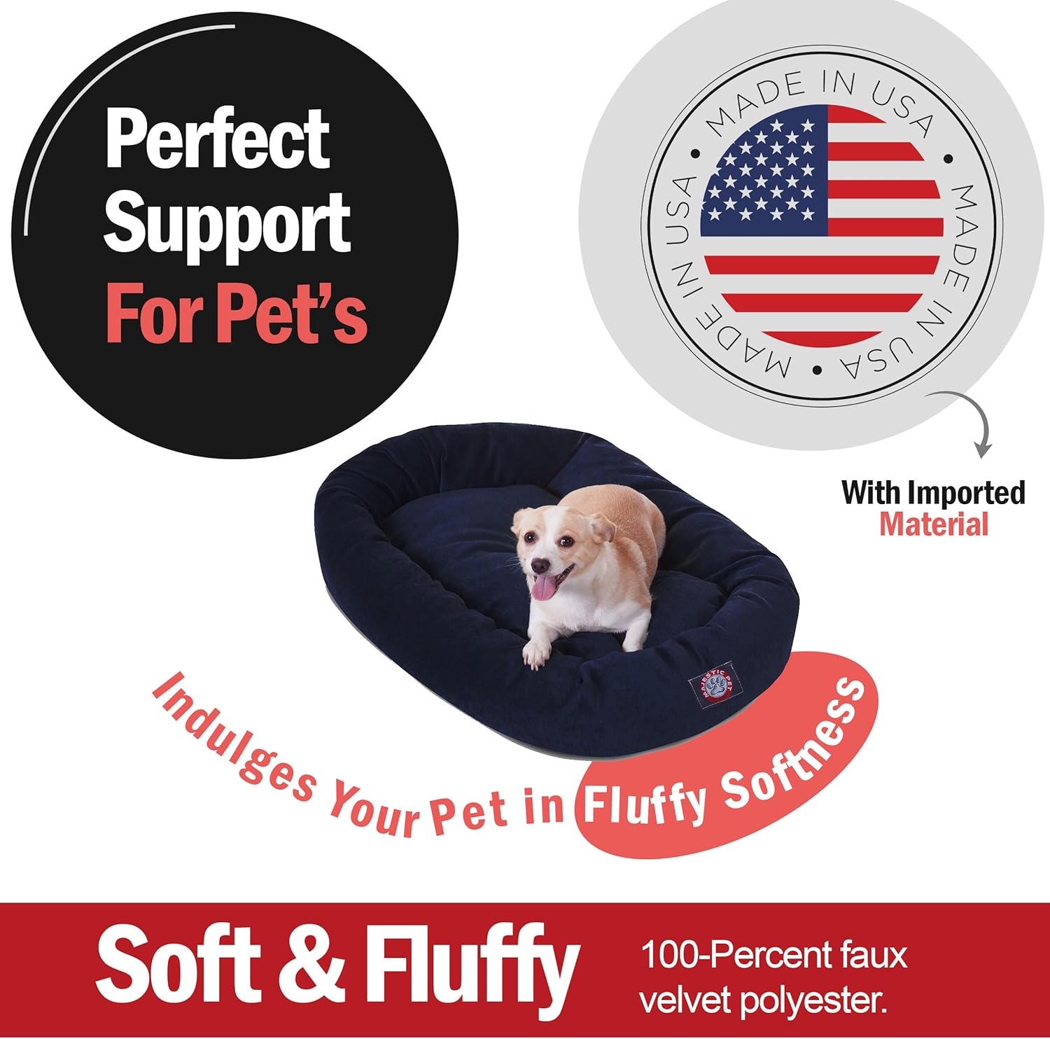 Majestic Pet 32 Inch Micro Velvet Calming Dog Bed Washable 32x23x7 (inch) – Cozy Soft Round Donut Dog Bed with Spine for Head Support - Pet Bed Medium – Navy (2025) - Pet Explorer