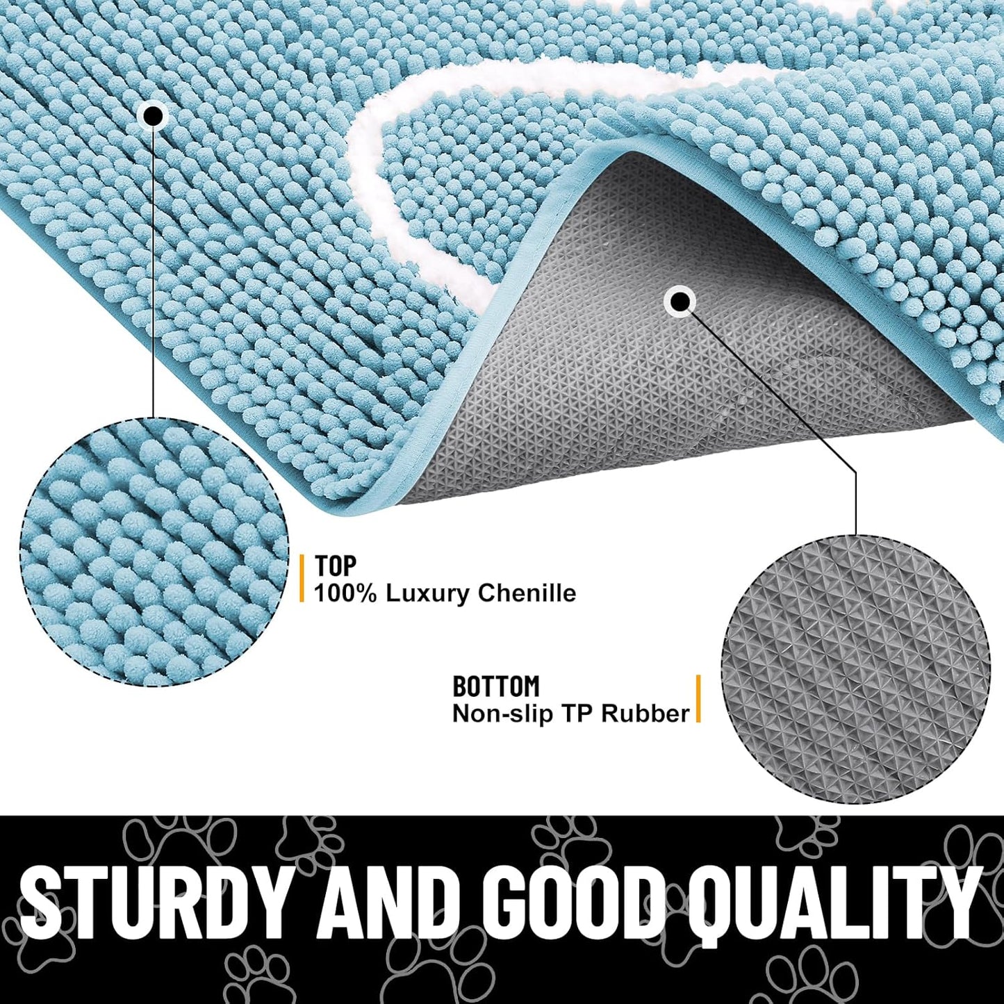 Smiry Dog Door Mat for Muddy Paws, Absorbent Dirt Trapper Non Slip Quick Dry Washable Chenille Mat for Mud Dogs, Entry Rug for Indoor and Outdoor (48x30 Inches, Sky Blue)