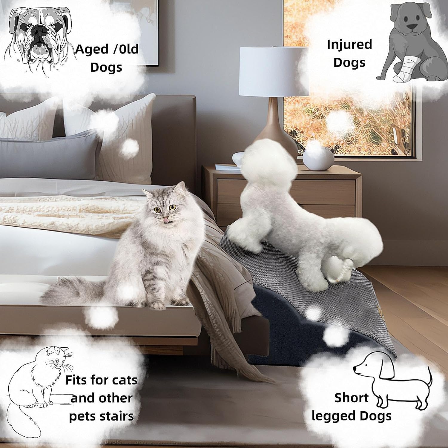 Dog Stairs for High Beds Couches 2-Step 2-5 Step Pet Stairs Steps for Small Large Dogs Cats Non-Slip Balanced Ramp Indoor Stairs with Non-Slip Sticker 30D Grey - Pet Explorer