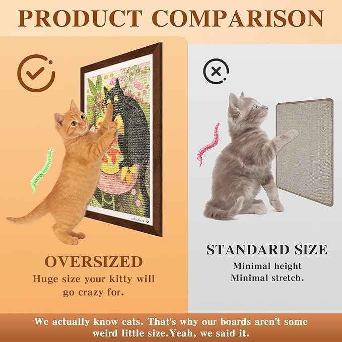 Wall Art Cat Scratcher Sisal Mat, No-Drill Wall Mounted Cat Scratch Pad with Frame, 13.8 x 21.7 Inch Cat Wall Scratchers for Indoor Cats（Goldfish）