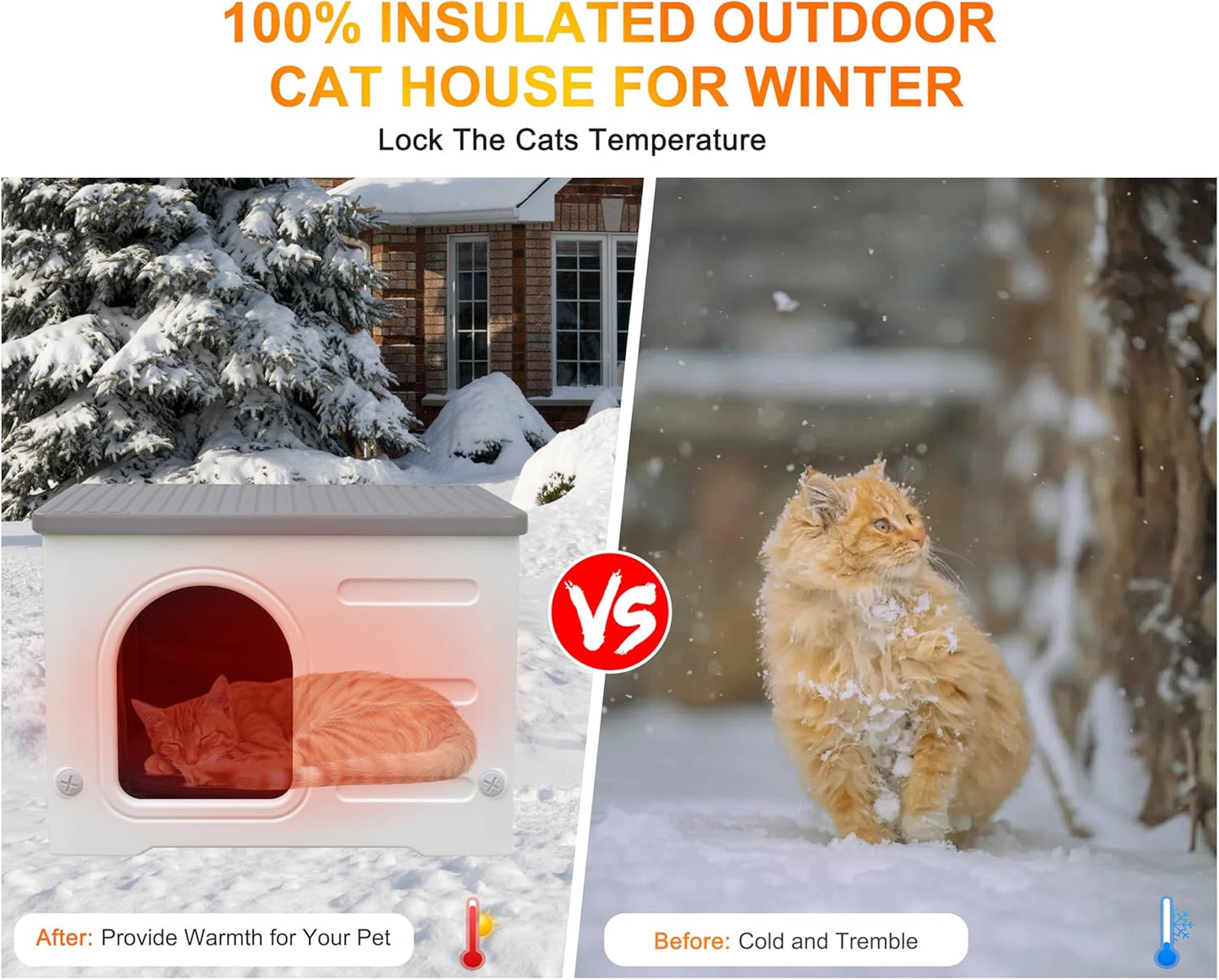 Rockever Plastic Outdoor Indoor Cat House with Insulated Liner, 100% Insulated Feral Cat House for Winter, Waterproof Cat Houses for Outdoor Cats, Spacious, Assemble Easily-Grey - Pet Explorer