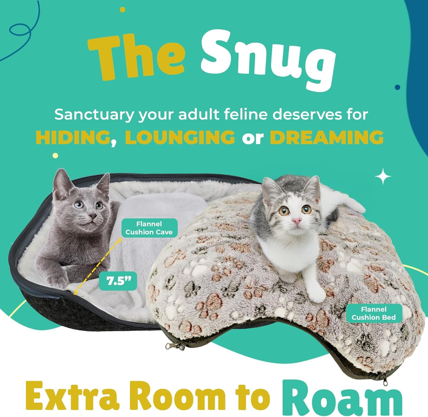 RINGTAIL Peekaboo Cat Cave - Cat Caves for Indoor Cats, Cat Donut Tunnel Bed, Kitten Beds Felt, Cat Bed Cave Square with Two Fluffy Fleece Cushion, Nest Cove Scratch-Resistant Detachable & Washable - Pet Explorer