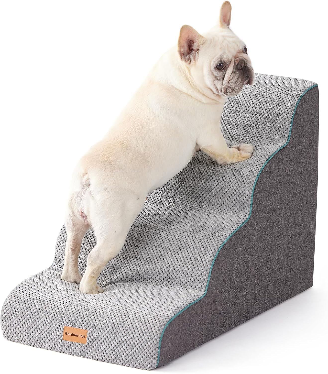 Gardner Pet Dog Stairs for Small Dogs 19.7" H, Curved 4-Step Pet Stairs, Dog Steps for High Bed (18-24 in), Couch with Durable Non-Slip Waterproof Fabric Cover and CertiPUR-US Certified Foam - Pet Explorer