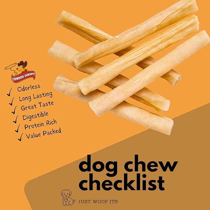 Cowdog Chews Collagen Sticks 12" (10 Pack) - Odor-Free, All Natural Collagen Dog Chews for Healthy Joints, Skin & Coat. Best Rawhide and Bully Stick Alternative Filled with Collagen Goodness.