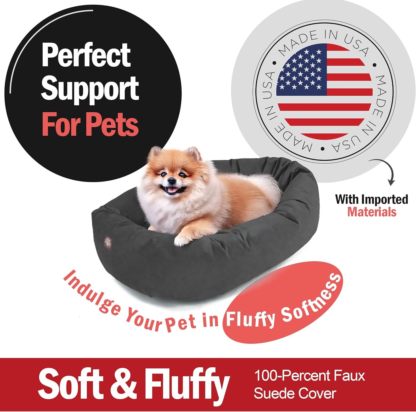 Majestic Pet 24 Inch Suede Shredded Memory Foam Mix Calming Small Dog Bed Washable 24 x 19 x 7 (Inch) - Cozy Soft Round Donut Dog Bed with Spine for Head Support - Pet Bed Gray - Pet Explorer