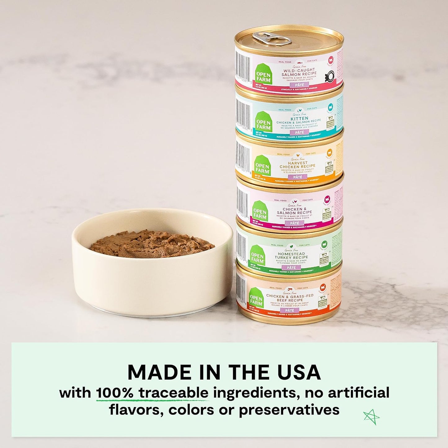 Open Farm Canned Cat Food, Paté for Complete & Balanced Nutrition, Grain-Free and Legume-Free Wet Cat Food, Chicken & Beef Recipe, 5.3oz Cans (Case of 12)