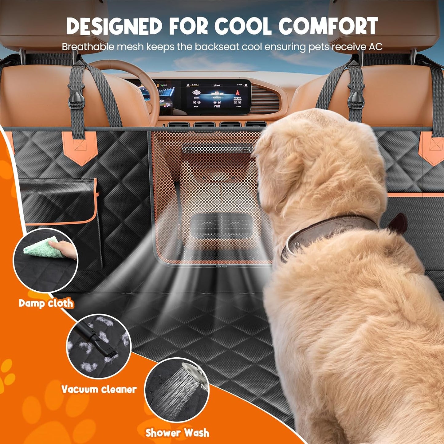 Back Seat Extender for Dogs Hard Bottom Holds 500lbs,Waterproof Dog Car Seat Cover for Back Seat, Truck-Large Space Dog Hammock for Truck - Pet Explorer