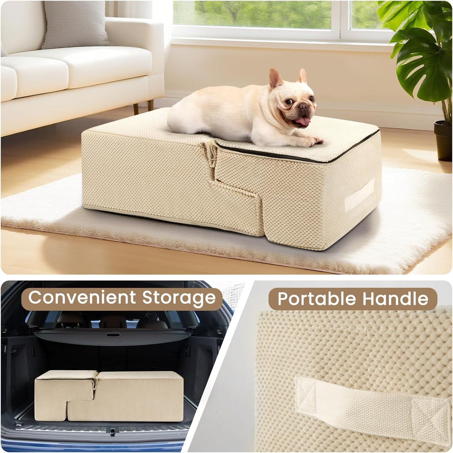 Dog Stairs for Bed 18.5" H, 4-Step Dog Steps for Small Dogs and Cats, Indoor Non-Slip Balanced Pet Stairs are Suitable for Puppy, Older Cat,Beige - Pet Explorer