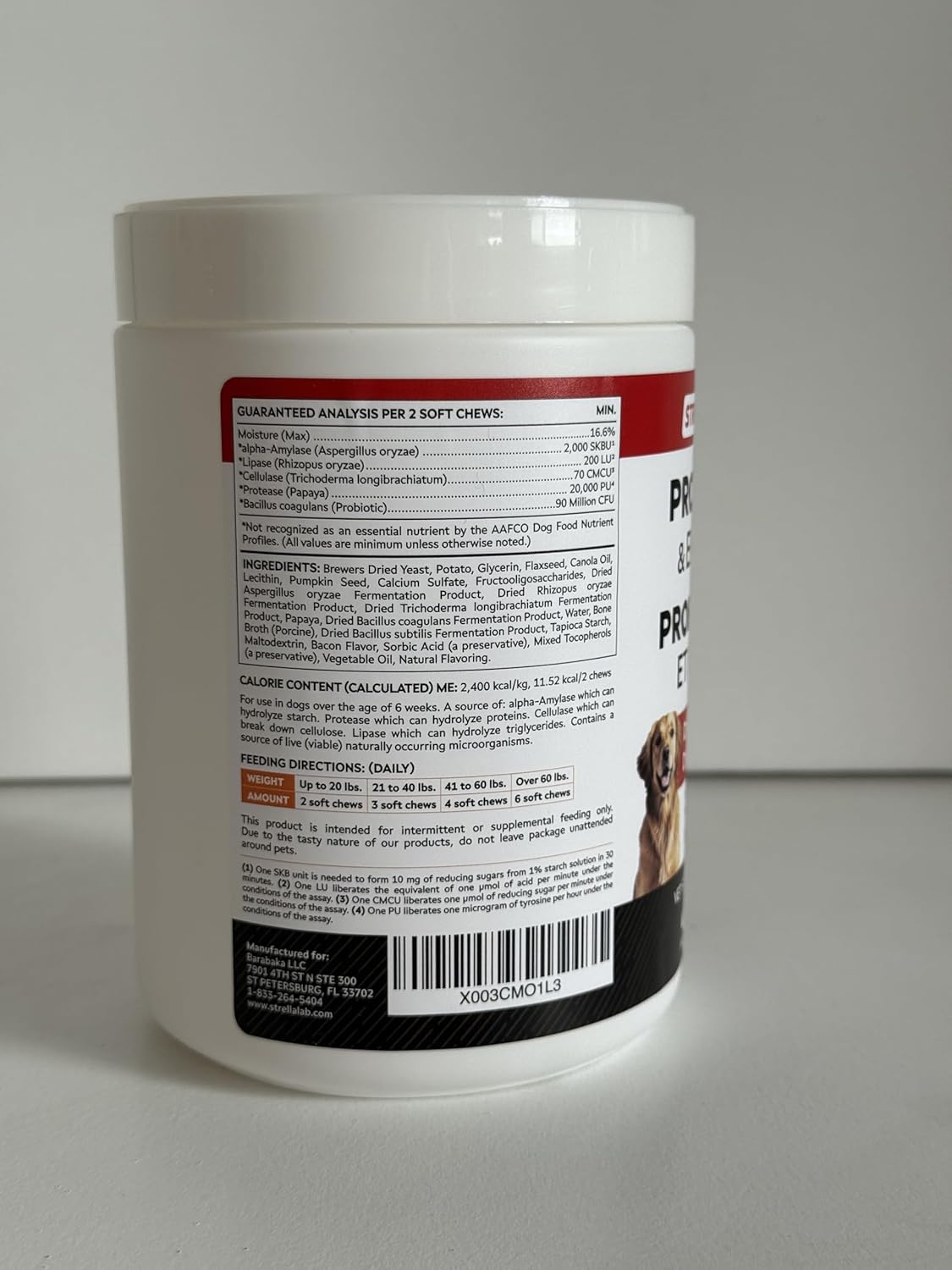 STRELLALAB Vet Strength Dog Probiotics Treats - 1 Billion CFU + Digestive Enzymes + Prebiotics - Chewable Fiber Supplement w/Pumpkin - Allergy, Diarrhea, Gas, Constipation, Upset Stomach Relief - Pet Explorer