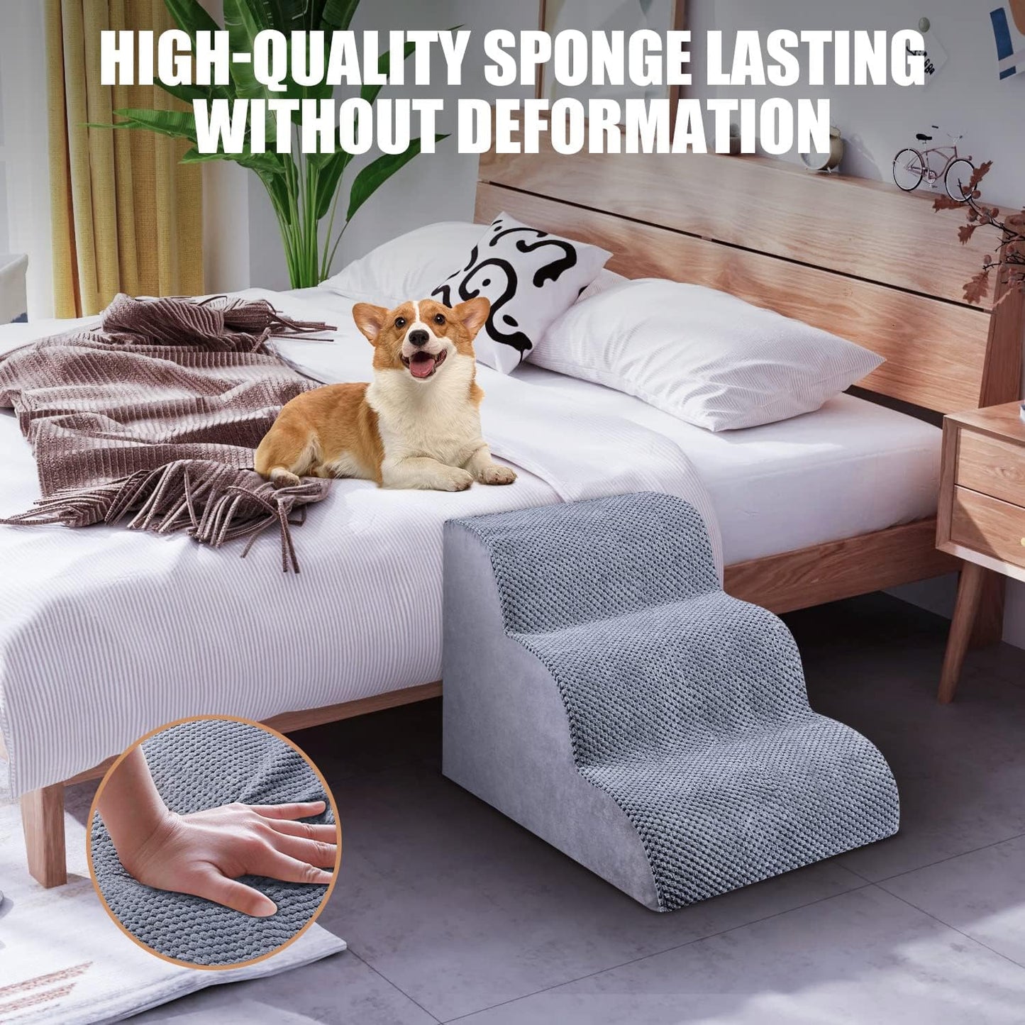 Chic Threads Dog Stairs for Small Dogs, 3-Step Dog Stairs for High Beds and Couch, Pet Steps for Small Dogs and Cats，Non-Slip Stable Indoor Dog Steps - Pet Explorer