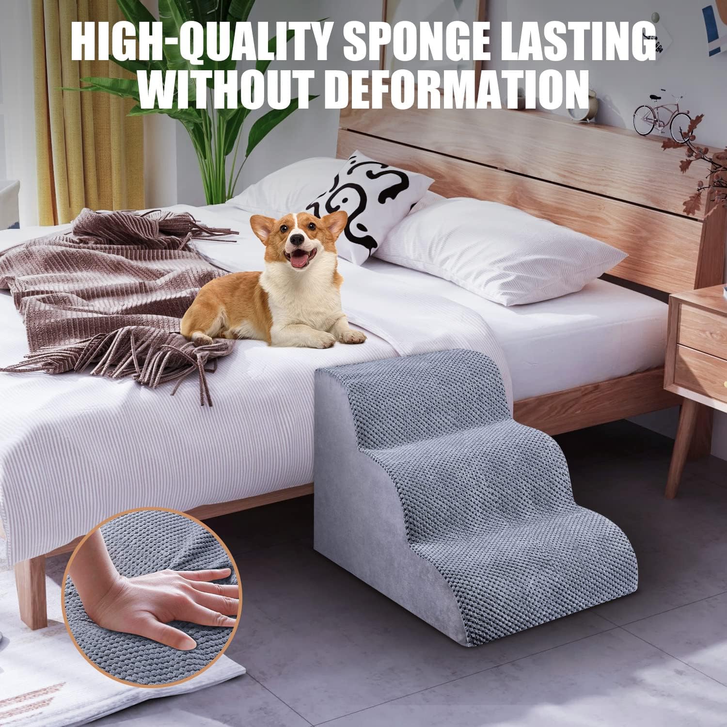 Chic Threads Dog Stairs for Small Dogs, 3-Step Dog Stairs for High Beds and Couch, Pet Steps for Small Dogs and Cats，Non-Slip Stable Indoor Dog Steps - Pet Explorer