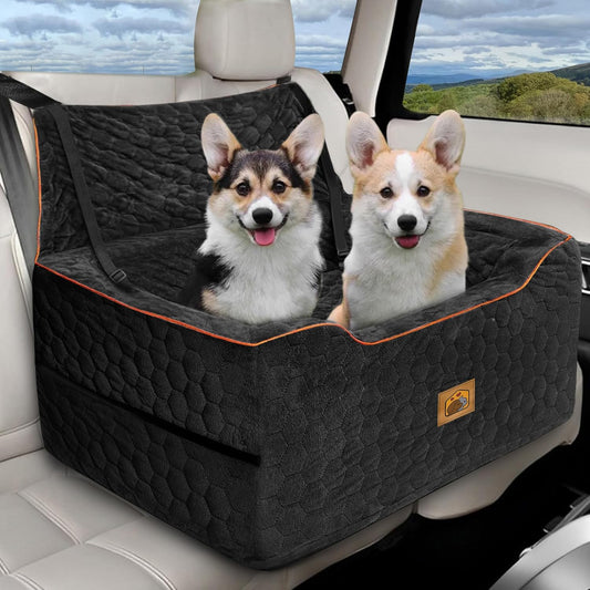 Dog Car Seat for Medium/Large Dogs, Washable Dog Booster Seat Under 60 lbs or 2 Small Dogs, Multi-Functional Pet Car Seat with Thick Cushion, 2 Safety Leashes (Black) - Pet Explorer