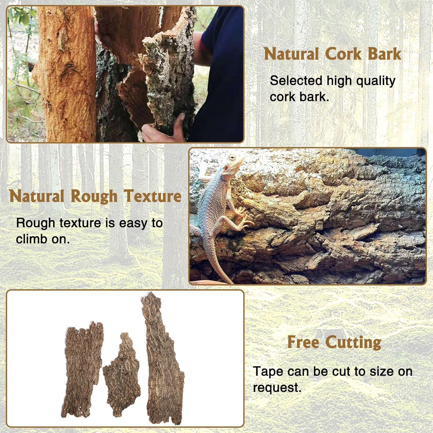 Fhiny 4 PCS Cork Bark Background, 11.6" x 7.7" Natural Cork Bark for Reptiles Bearded Dragon Climbing Backdrop Terrarium Habitat Wall Decor Accessories for Turtle Gecko Lizard Snake Spider Frog - Pet Explorer